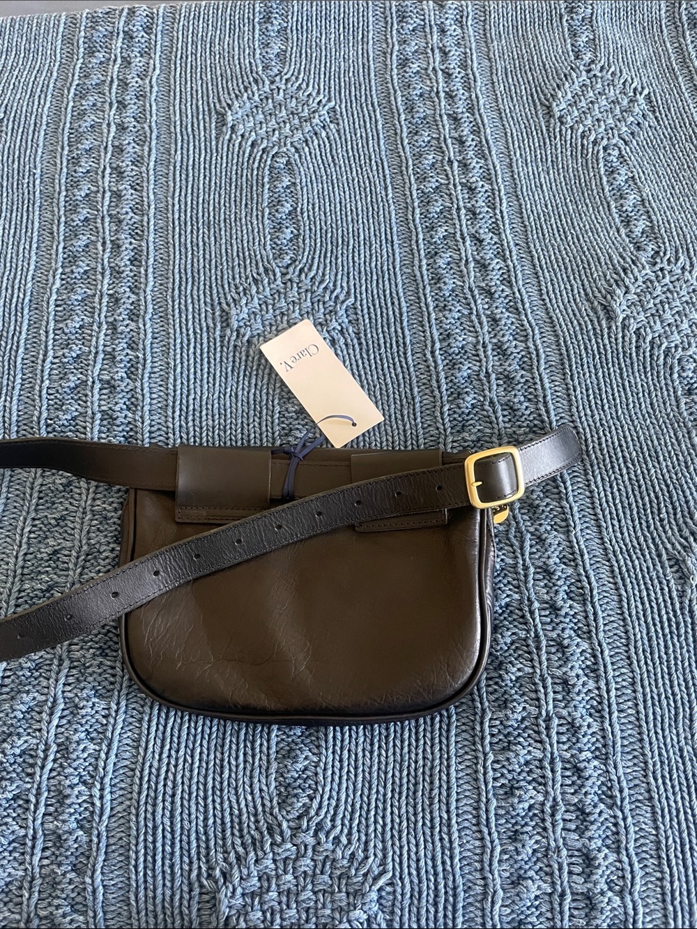Clare V Black Leather Crossbody Belt Bag with Gold Hardware - Picture 7 of 8